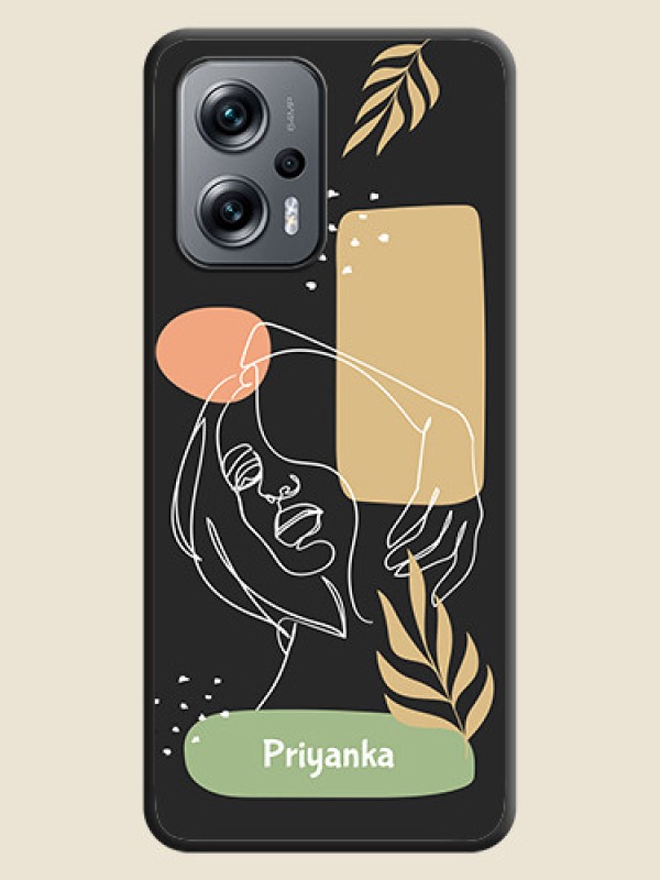 Custom Custom Text With Line Art Of Women & Leaves Design On Space Black Personalized Soft Matte Phone Covers -Poco X4 Gt 5G