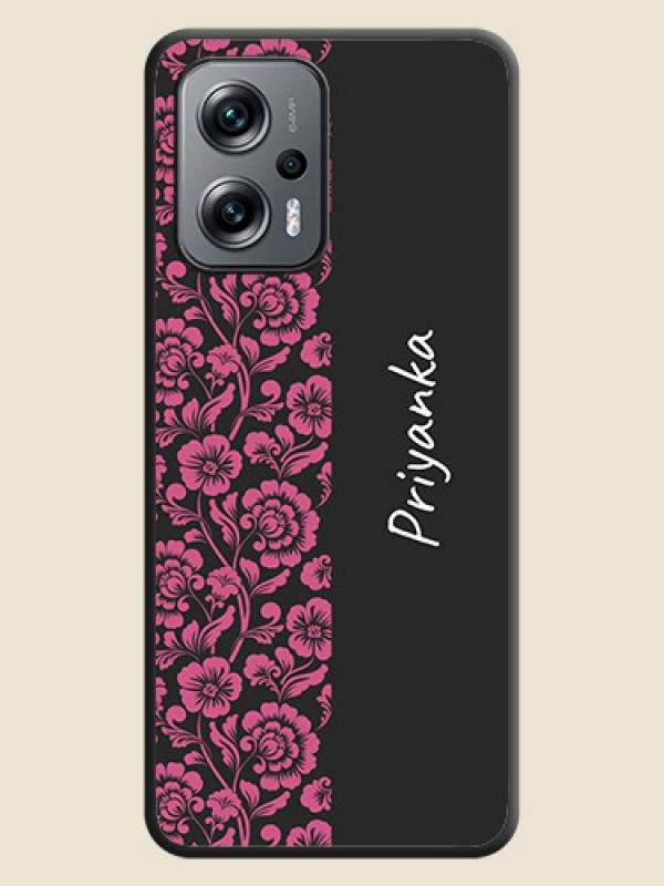 Custom Pink Floral Pattern Design With Custom Text On Space Black Personalized Soft Matte Phone Covers -Poco X4 Gt 5G