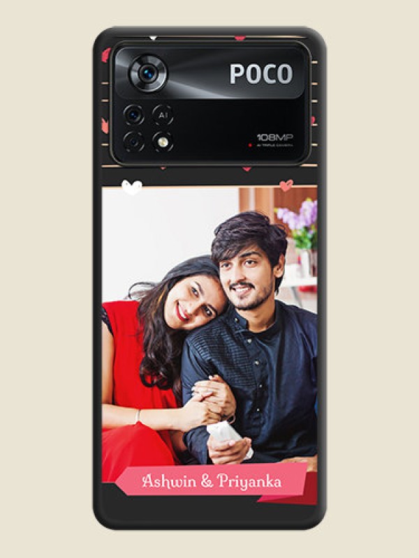 Custom Love Pattern with Name on Pink Ribbon  on Photo on Space Black Soft Matte Back Cover - Poco X4 Pro 5G