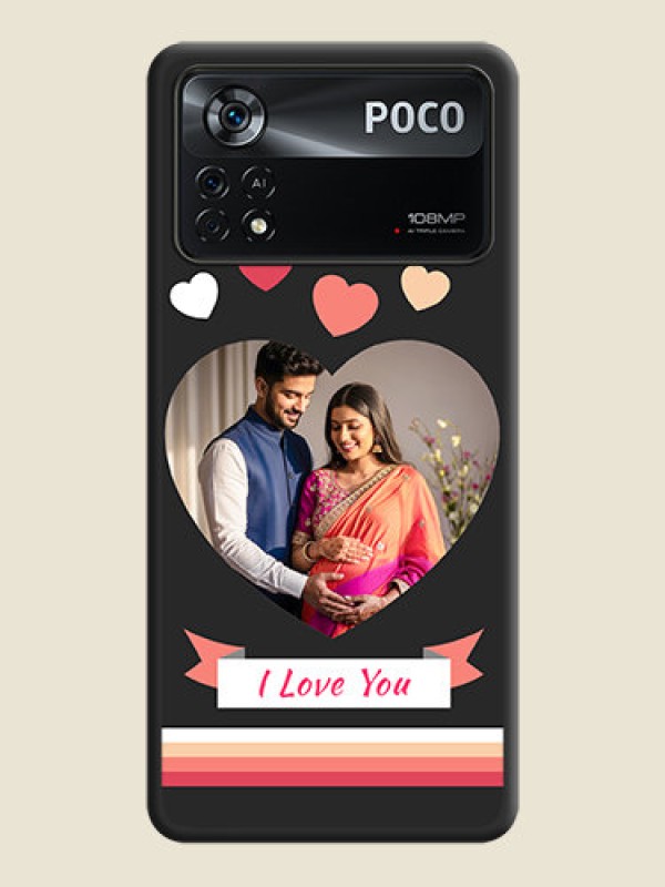 Custom Love Shaped Photo with Colorful Stripes on Personalised Space Black Soft Matte Cases - Poco X4 Pro 5G