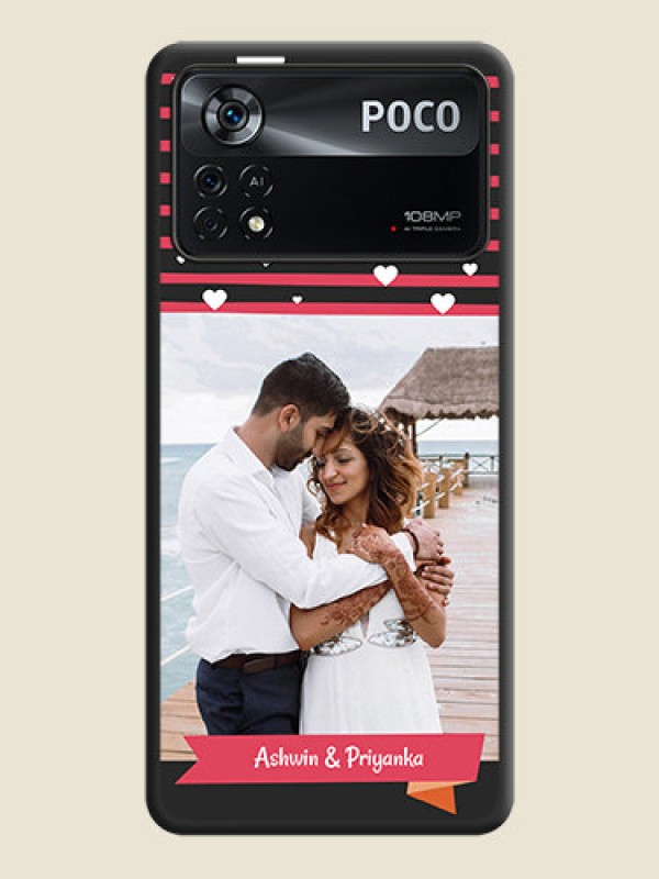 Custom White Color Love Symbols with Pink Lines Pattern on Space Black Custom Soft Matte Phone Cases - Poco X4 Pro 5G