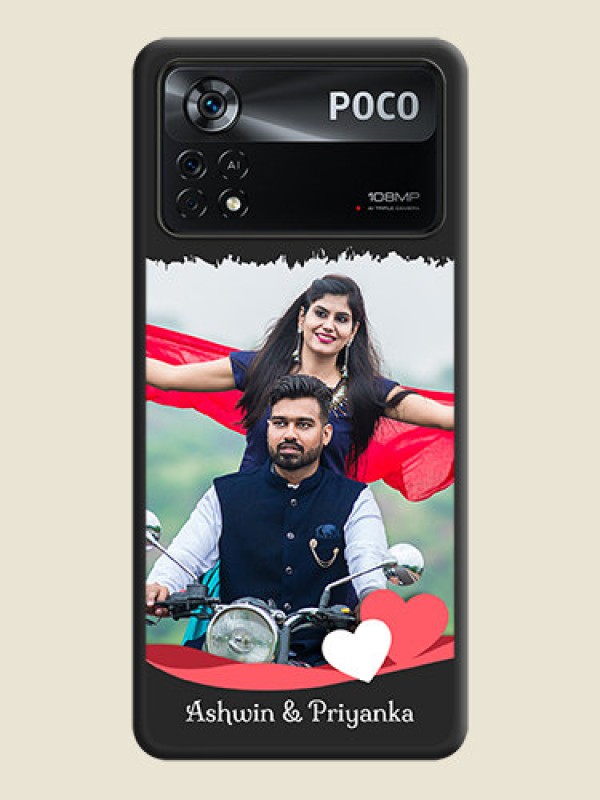 Custom Pin Color Love Shaped Ribbon Design with Text on Space Black Custom Soft Matte Phone Back Cover - Poco X4 Pro 5G