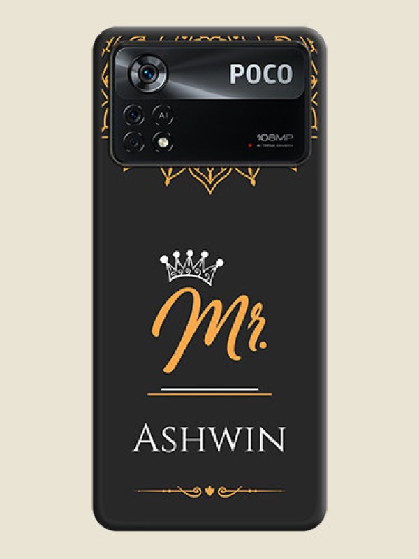 Custom Mr Name with Floral Design  on Personalised Space Black Soft Matte Cases - Poco X4 Pro 5G