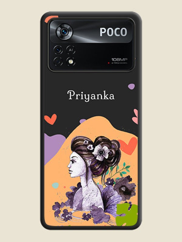 Custom Namecase For Her With Fancy Lady Image On Space Black Personalized Soft Matte Phone Covers -Poco X4 Pro 5G