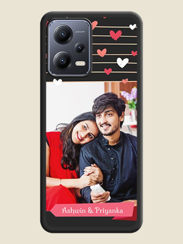 Custom Love Pattern with Name on Pink Ribbon  on Photo on Space Black Soft Matte Back Cover - Poco X5 5G