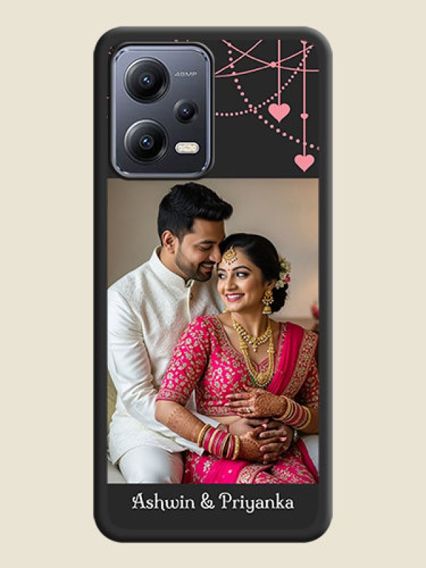 Custom Pink Love Hangings with Text on Space Black Custom Soft Matte Back Cover - Poco X5 5G