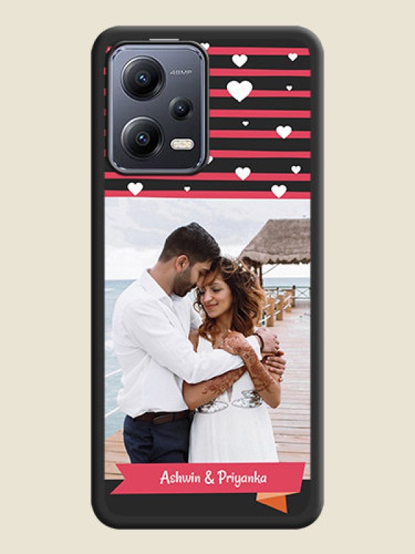 Custom White Color Love Symbols with Pink Lines Pattern on Space Black Custom Soft Matte Phone Cases - Poco X5 5G