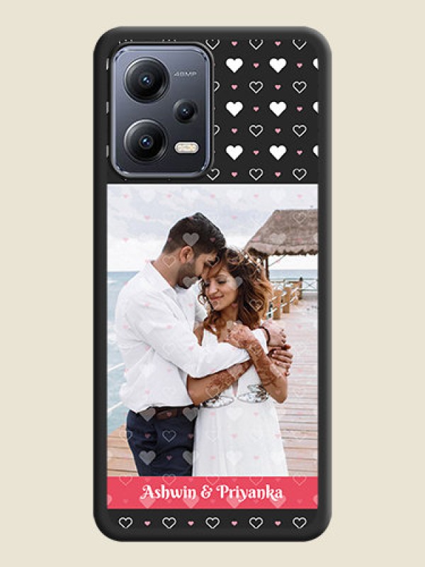 Custom White Color Love Symbols with Text Design on Photo on Space Black Soft Matte Phone Cover - Poco X5 5G