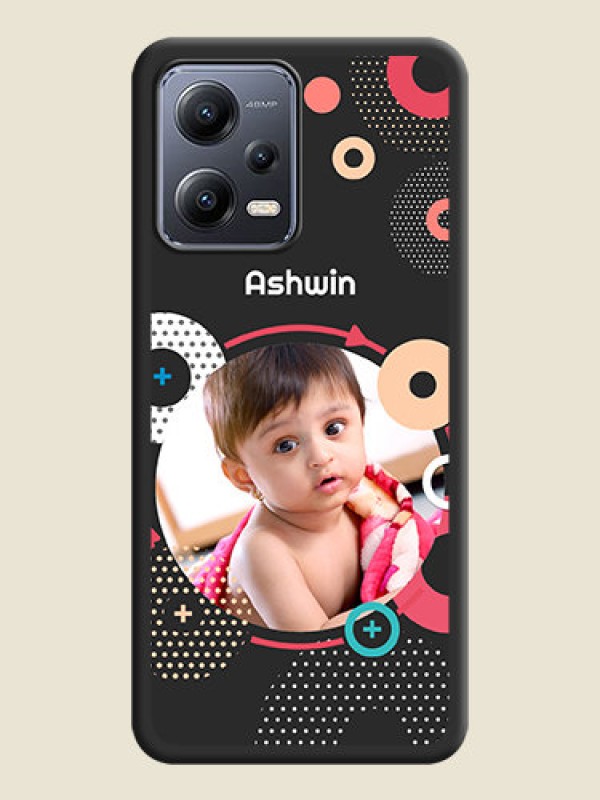 Custom Multicoloured Round Image on Personalised Space Black Soft Matte Cases - Poco X5 5G