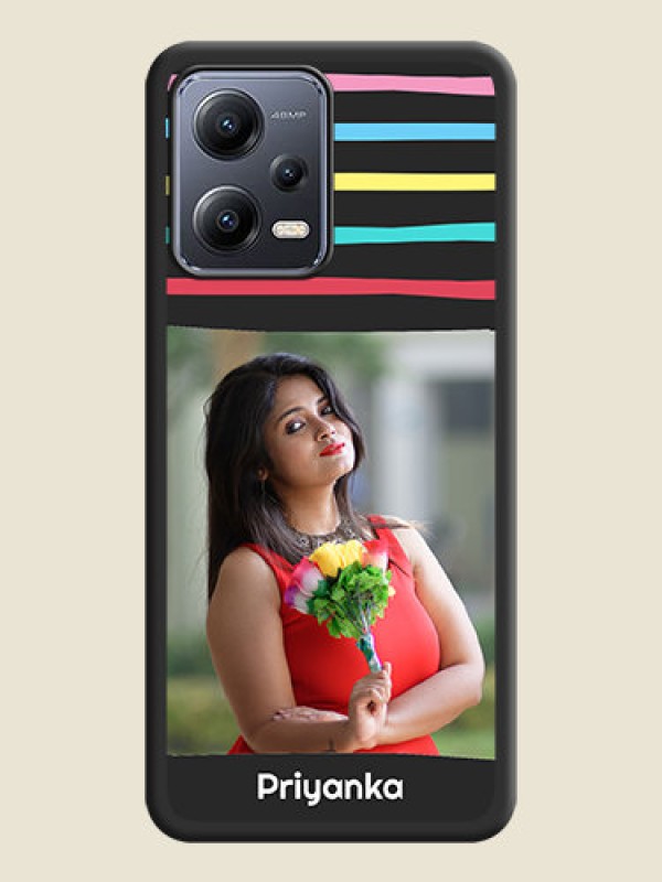 Custom Multicolor Lines with Image on Space Black Personalized Soft Matte Phone Covers - Poco X5 5G