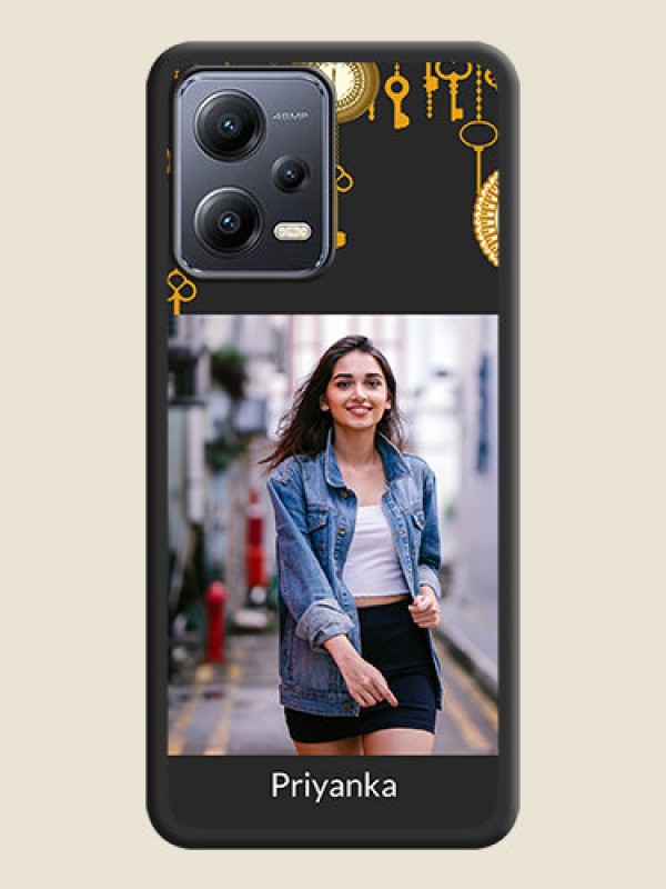 Custom Decorative Design with Text on Space Black Custom Soft Matte Back Cover - Poco X5 5G