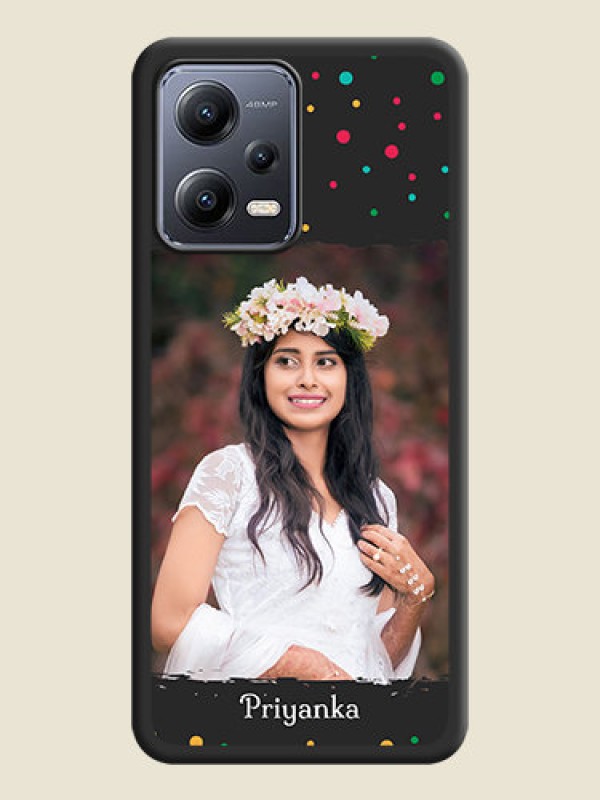 Custom Multicolor Dotted Pattern with Text on Space Black Custom Soft Matte Phone Back Cover - Poco X5 5G