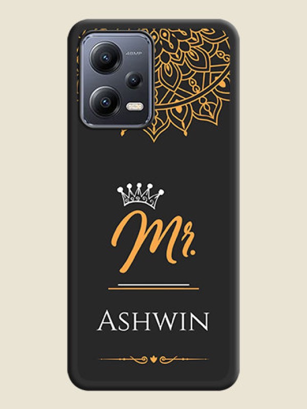 Custom Mr Name with Floral Design  on Personalised Space Black Soft Matte Cases - Poco X5 5G