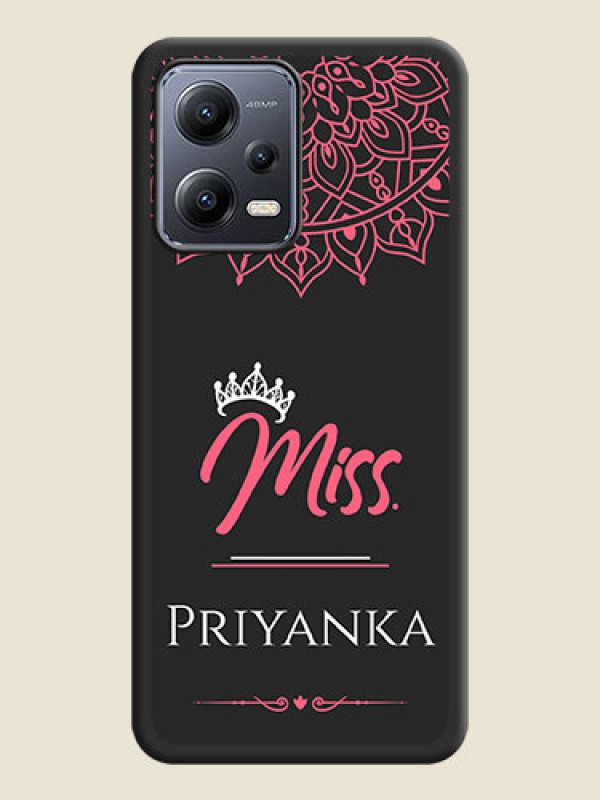 Custom Mrs Name with Floral Design on Space Black Personalized Soft Matte Phone Covers - Poco X5 5G
