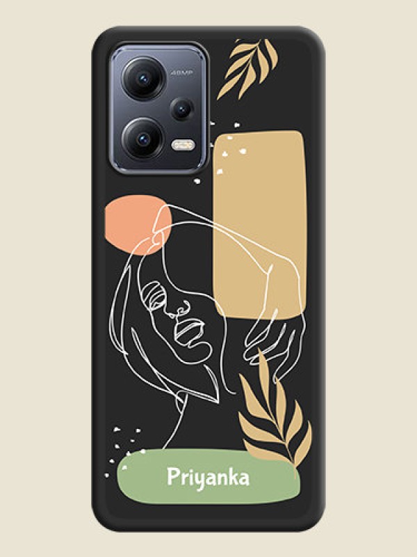 Custom Custom Text With Line Art Of Women & Leaves Design On Space Black Personalized Soft Matte Phone Covers -Poco X5 5G