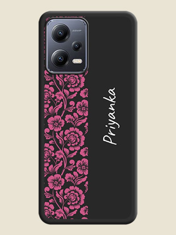 Custom Pink Floral Pattern Design With Custom Text On Space Black Personalized Soft Matte Phone Covers -Poco X5 5G
