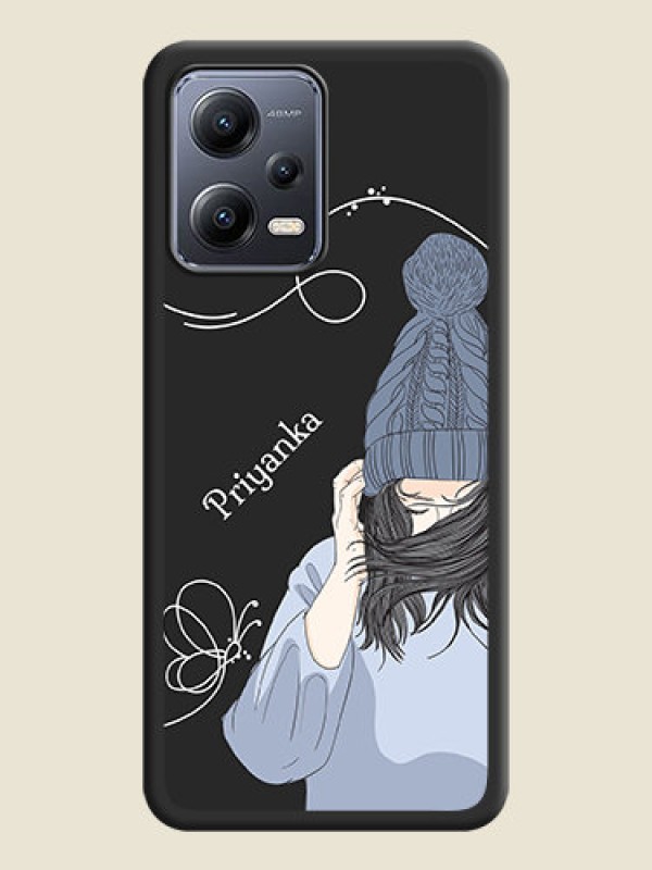 Custom Girl With Blue Winter Outfiit Custom Text Design On Space Black Personalized Soft Matte Phone Covers -Poco X5 5G