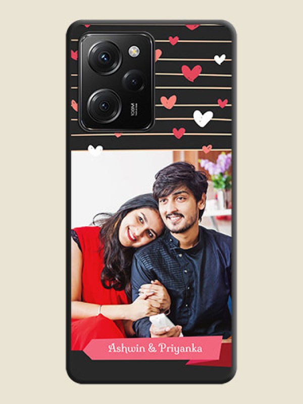 Custom Love Pattern with Name on Pink Ribbon  - Photo on Space Black Soft Matte Back Cover -Poco X5 Pro 5G