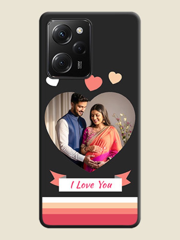 Custom Love Shaped Photo with Colorful Stripes on Personalised Space Black Soft Matte Cases -Poco X5 Pro 5G