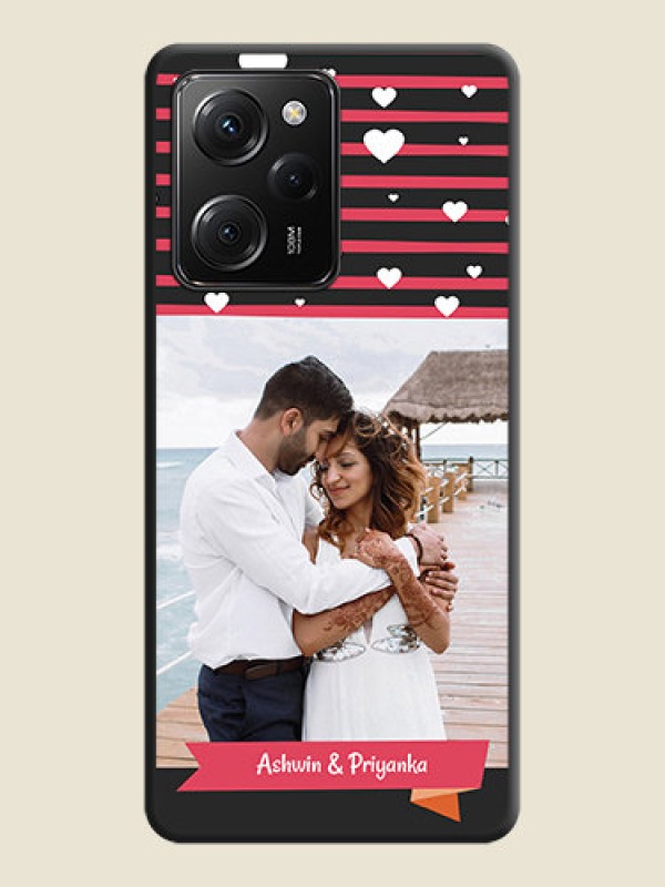 Custom White Color Love Symbols with Pink Lines Pattern on Space Black Custom Soft Matte Phone Cases -Poco X5 Pro 5G