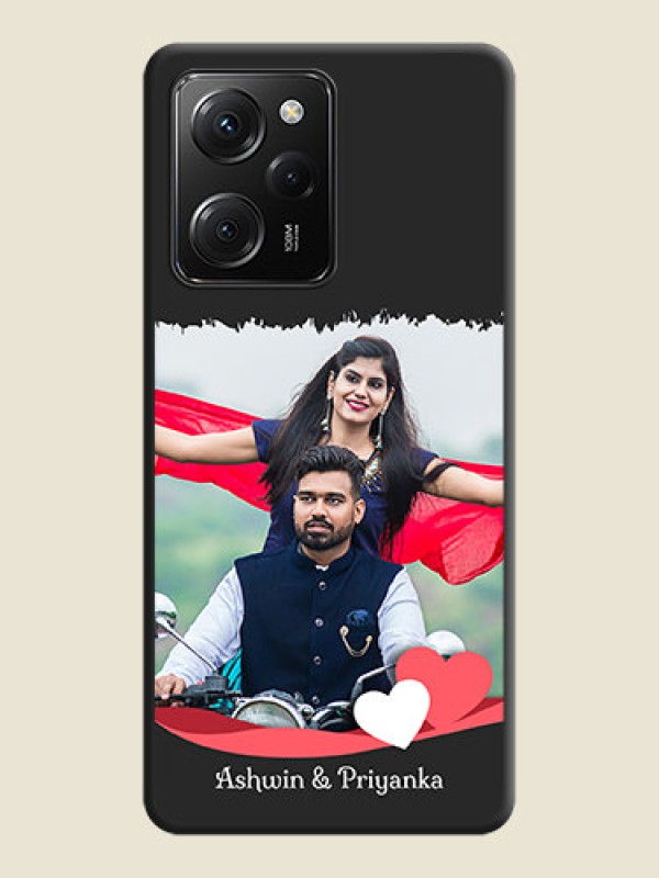 Custom Pink Color Love Shaped Ribbon Design with Text on Space Black Custom Soft Matte Phone Back Cover -Poco X5 Pro 5G