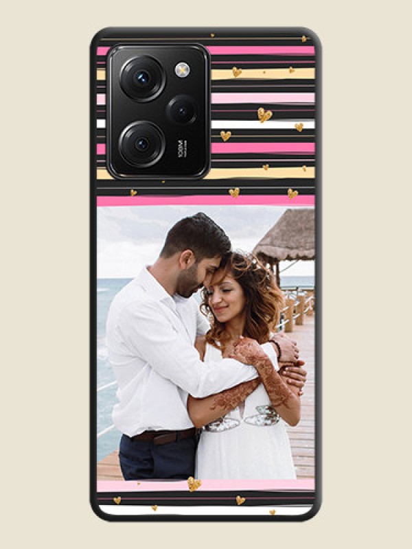 Custom Multicolor Lines and Golden Love Symbols Design - Photo on Space Black Soft Matte Mobile Cover -Poco X5 Pro 5G