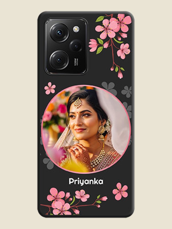 Custom Round Image with Pink Color Floral Design - Photo on Space Black Soft Matte Back Cover -Poco X5 Pro 5G