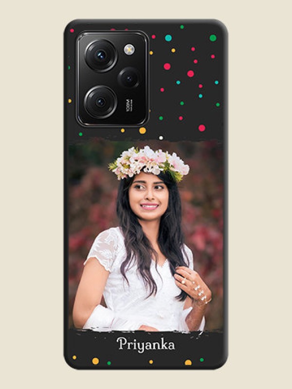 Custom Multicolor Dotted Pattern with Text on Space Black Custom Soft Matte Phone Back Cover -Poco X5 Pro 5G