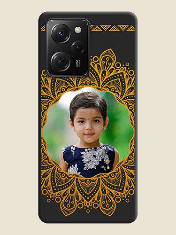 Custom Round Image with Floral Design - Photo on Space Black Soft Matte Mobile Cover -Poco X5 Pro 5G