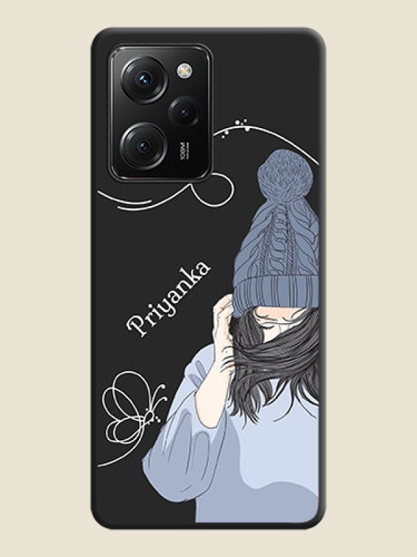 Custom Girl With Blue Winter Outfiit Custom Text Design On Space Black Personalized Soft Matte Phone Covers -ApplePoco X5 Pro 5G