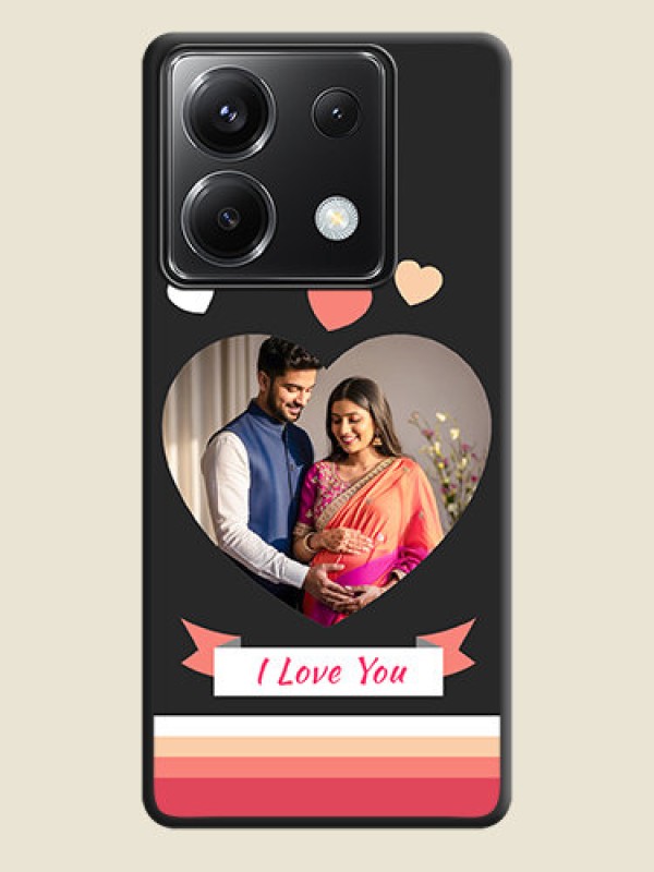 Custom Love Shaped Photo with Colorful Stripes on Personalised Space Black Soft Matte Cases - Poco X6 5G