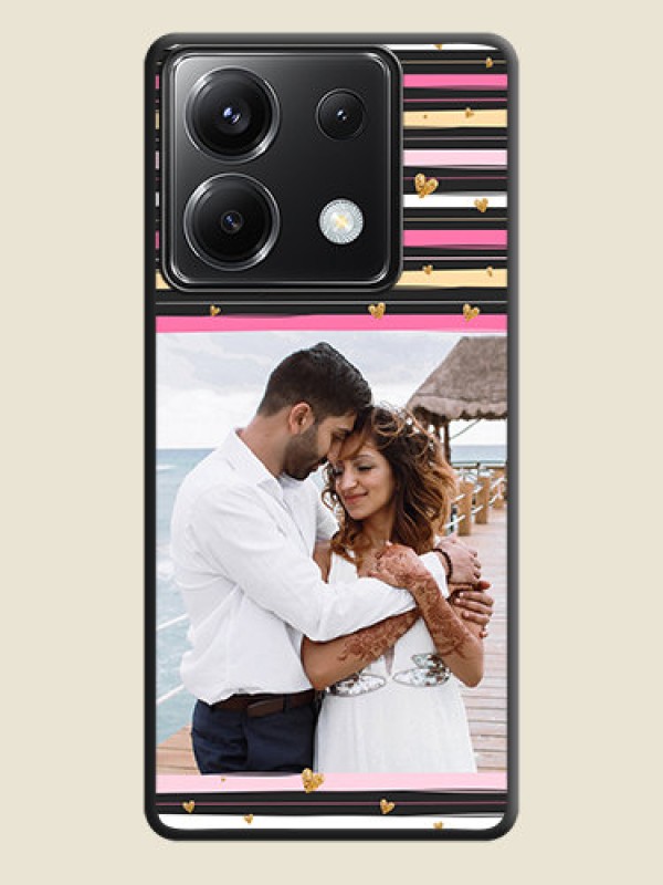 Custom Multicolor Lines and Golden Love Symbols Design - Photo on Space Black Soft Matte Mobile Cover - Poco X6 5G