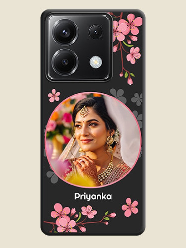Custom Round Image with Pink Color Floral Design - Photo on Space Black Soft Matte Back Cover - Poco X6 5G