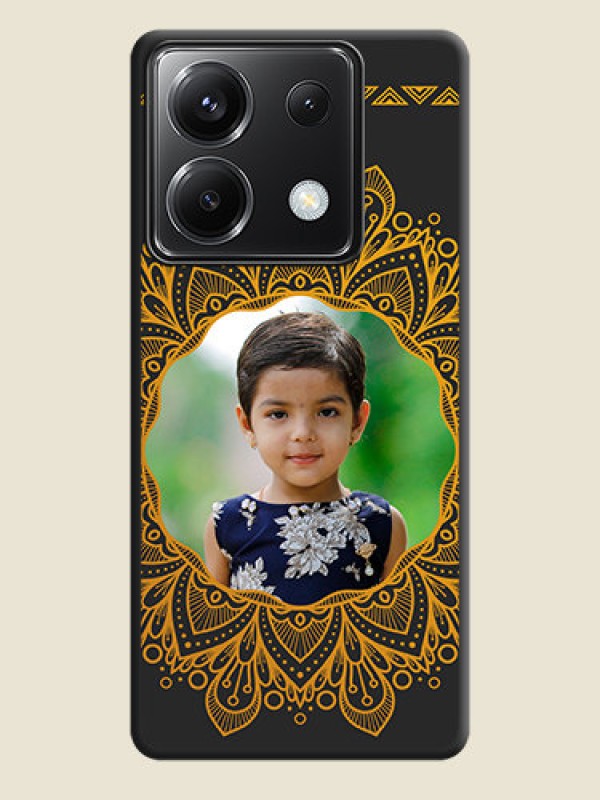 Custom Round Image with Floral Design - Photo on Space Black Soft Matte Mobile Cover - Poco X6 5G