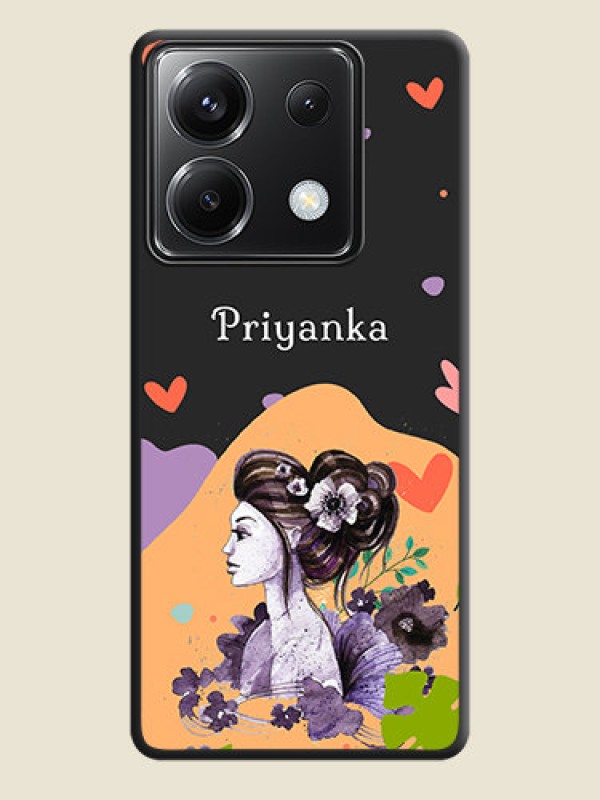 Custom Namecase For Her With Fancy Lady Image On Space Black Personalized Soft Matte Phone Covers - Poco X6 5G