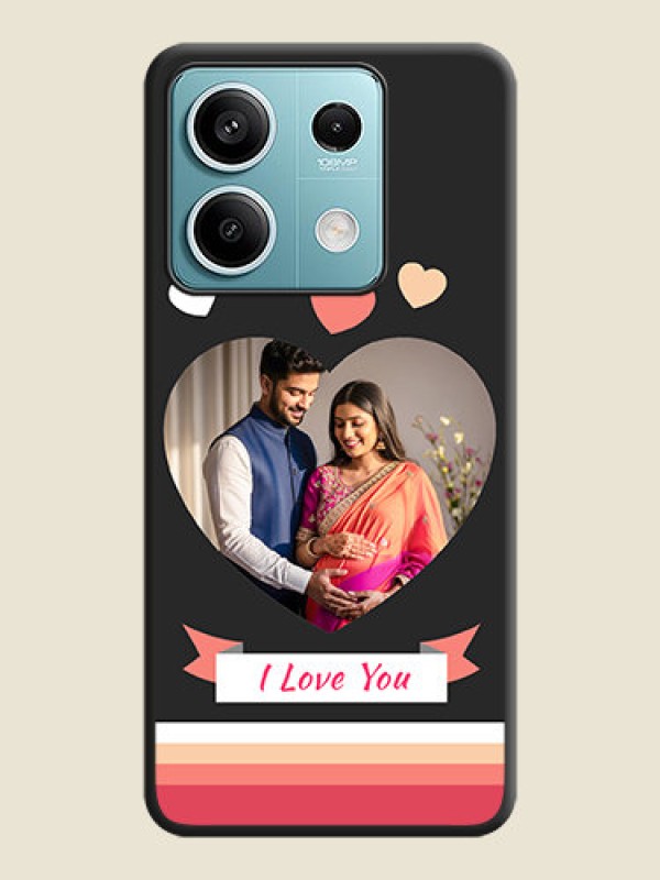 Custom Love Shaped Photo with Colorful Stripes on Personalised Space Black Soft Matte Cases - Poco X6 Neo 5G