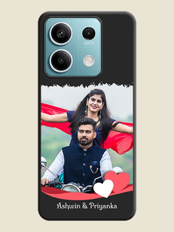 Custom Pink Color Love Shaped Ribbon Design with Text on Space Black Custom Soft Matte Phone Back Cover - Poco X6 Neo 5G