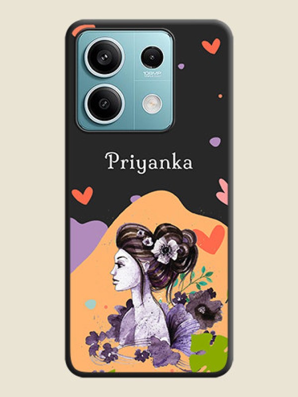 Custom Namecase For Her With Fancy Lady Image On Space Black Personalized Soft Matte Phone Covers - Poco X6 Neo 5G