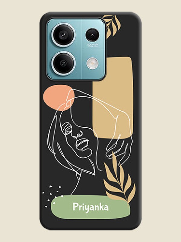 Custom Custom Text With Line Art Of Women & Leaves Design On Space Black Personalized Soft Matte Phone Covers - Poco X6 Neo 5G