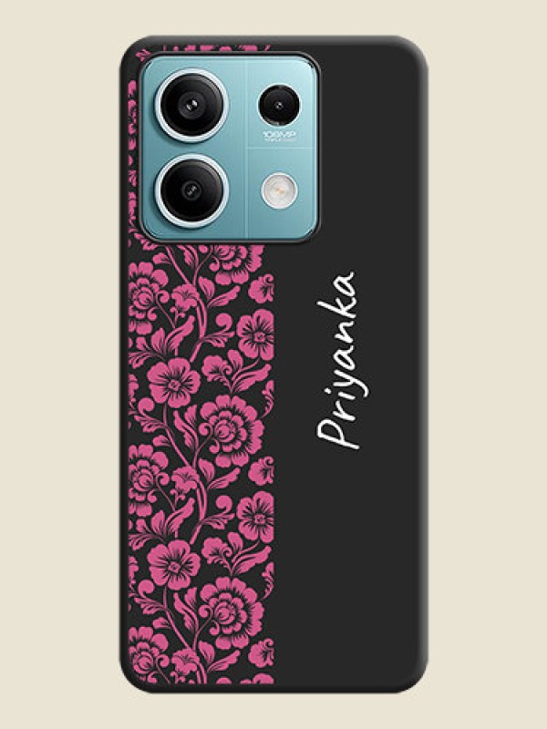Custom Pink Floral Pattern Design With Custom Text On Space Black Personalized Soft Matte Phone Covers - Poco X6 Neo 5G