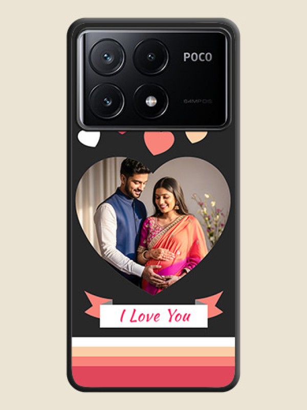 Custom Love Shaped Photo with Colorful Stripes on Personalised Space Black Soft Matte Cases - Poco X6 Pro 5G