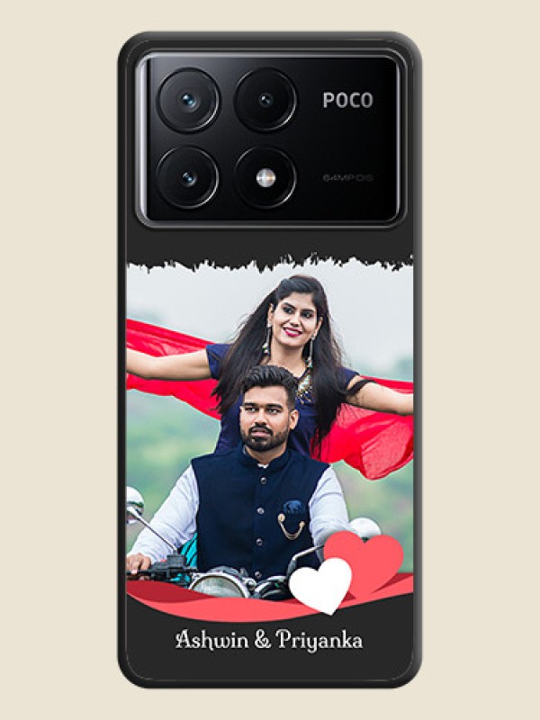 Custom Pink Color Love Shaped Ribbon Design with Text on Space Black Custom Soft Matte Phone Back Cover - Poco X6 Pro 5G