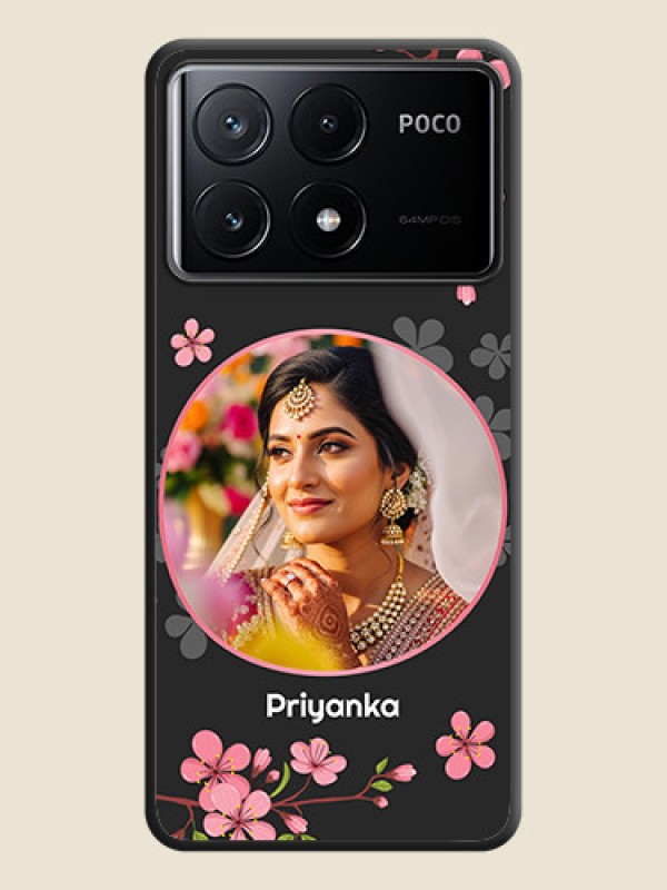 Custom Round Image with Pink Color Floral Design - Photo on Space Black Soft Matte Back Cover - Poco X6 Pro 5G