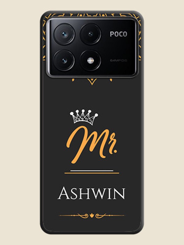 Custom Mr Name with Floral Design on Personalised Space Black Soft Matte Cases - Poco X6 Pro 5G