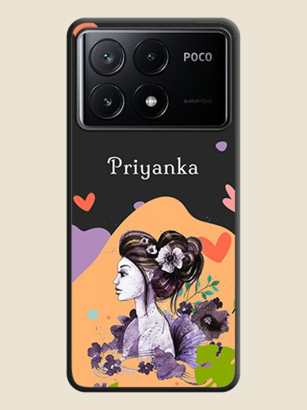 Custom Namecase For Her With Fancy Lady Image On Space Black Personalized Soft Matte Phone Covers - Poco X6 Pro 5G