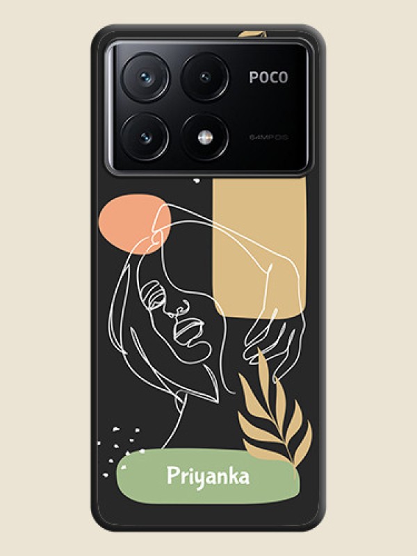 Custom Custom Text With Line Art Of Women & Leaves Design On Space Black Personalized Soft Matte Phone Covers - Poco X6 Pro 5G