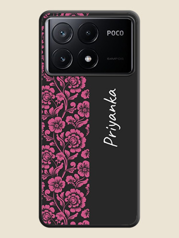 Custom Pink Floral Pattern Design With Custom Text On Space Black Personalized Soft Matte Phone Covers - Poco X6 Pro 5G