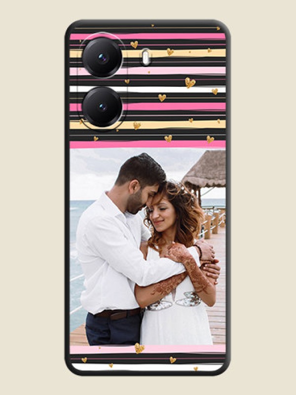 Custom Multicolor Lines and Golden Love Symbols Design on Photo On Space Black Custom Soft Matte Mobile Back Cover - Poco X7 Pro 5G