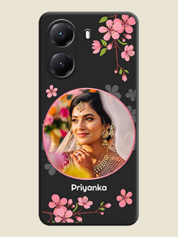 Custom Round Image with Pink Color Floral Design on Photo On Space Black Custom Soft Matte Mobile Back Cover - Poco X7 Pro 5G