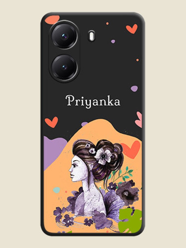 Custom Namecase For Her With Fancy Lady Image On Space Black Custom Soft Matte Mobile Back Cover - Poco X7 Pro 5G